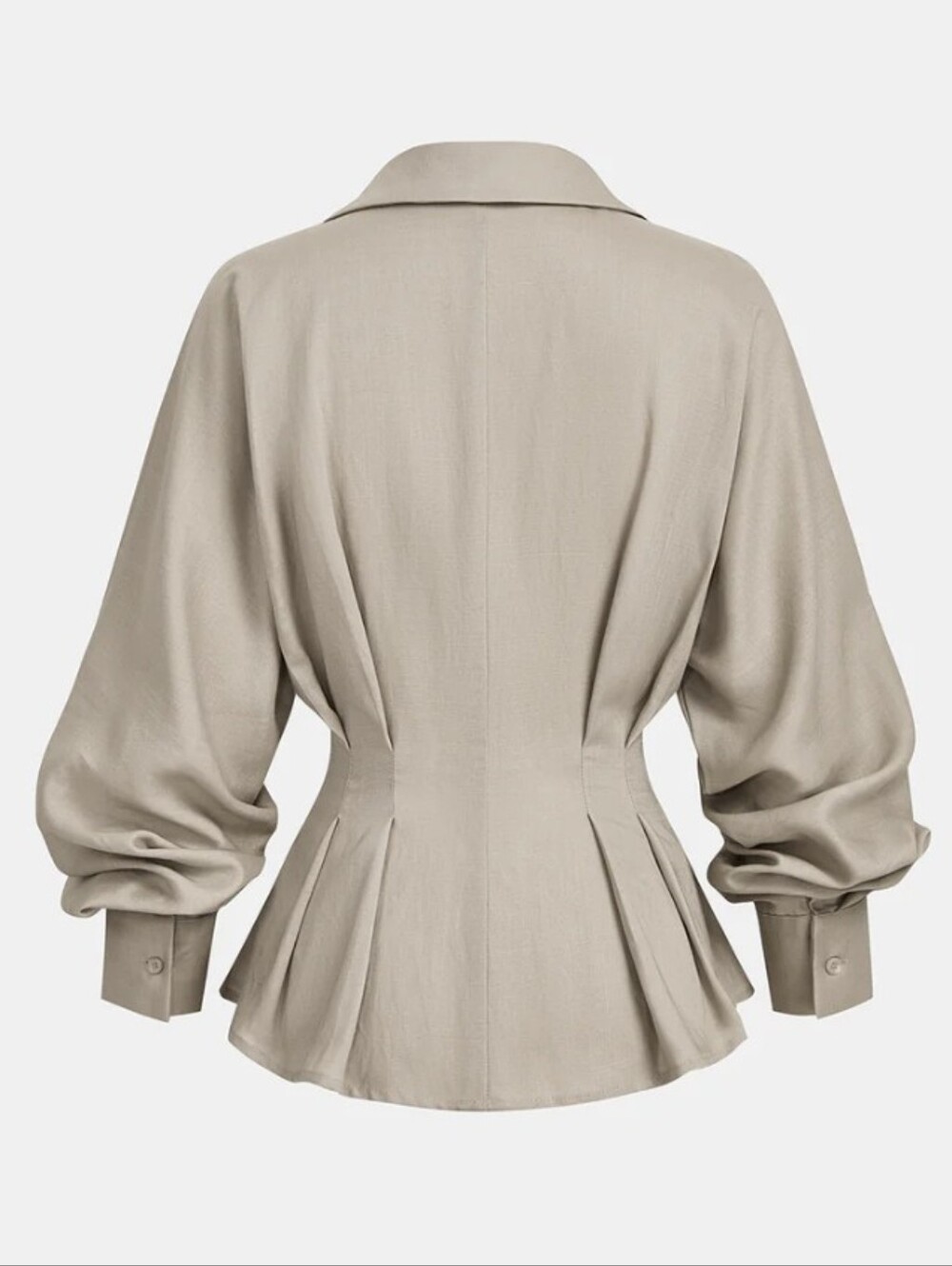 Commense Blouse Top Balloon Sleeve Peplum Linen Gold Statement Button Tan XL NWT - Picture 3 of 7